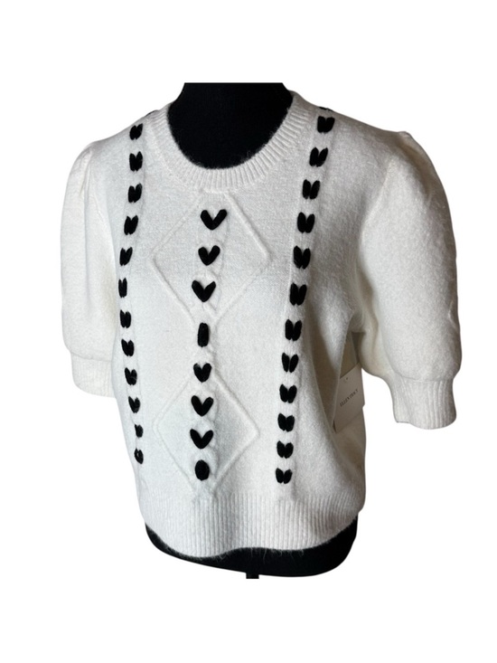 Ellen Tracy Sweaters - ELLEN TRACY New Puff Short Sleeve White Black Heart Crop Knit Sweater Sz Large